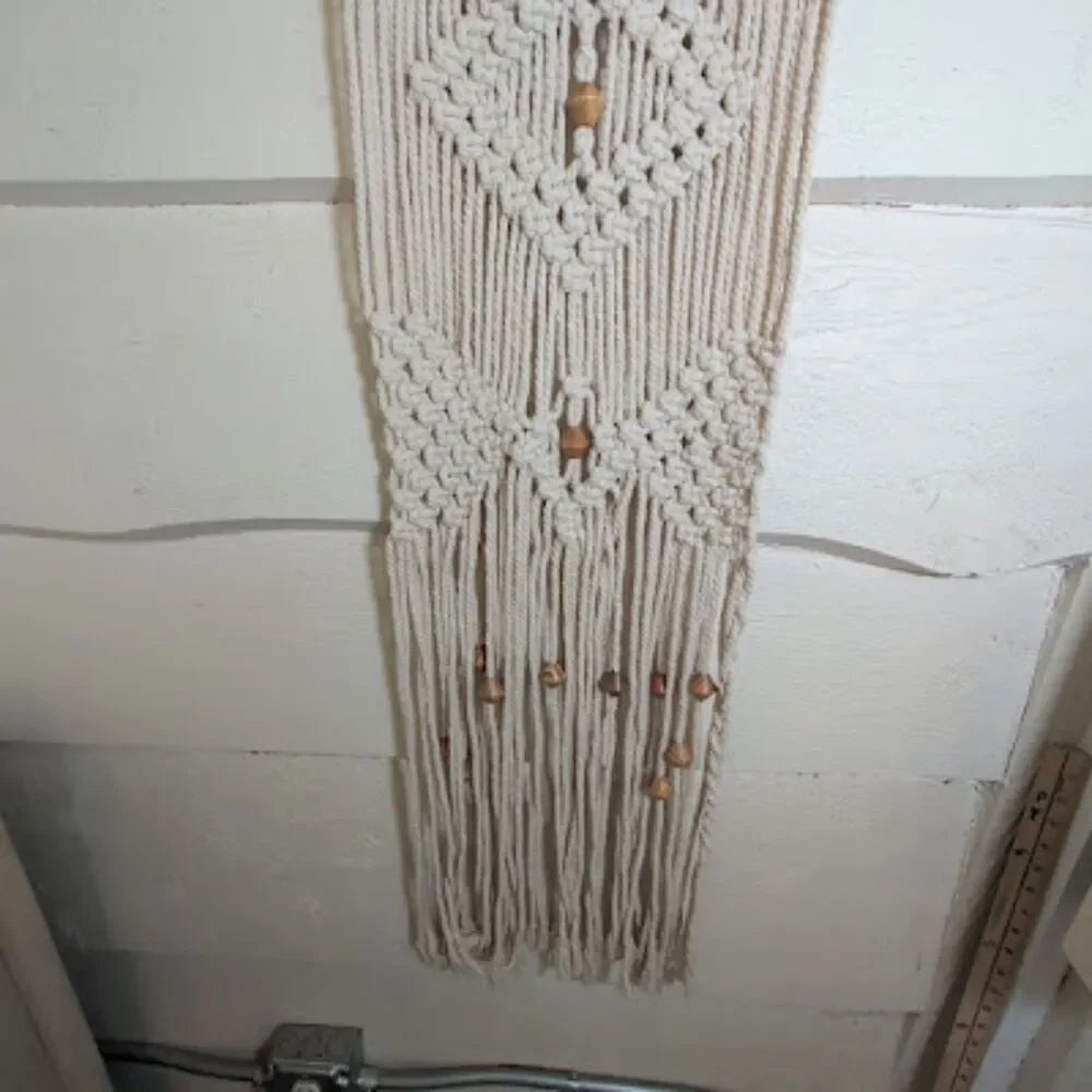 Large Boho Macrame Wall Hanging Handmade Woven Art with Wood Beads 16x46in